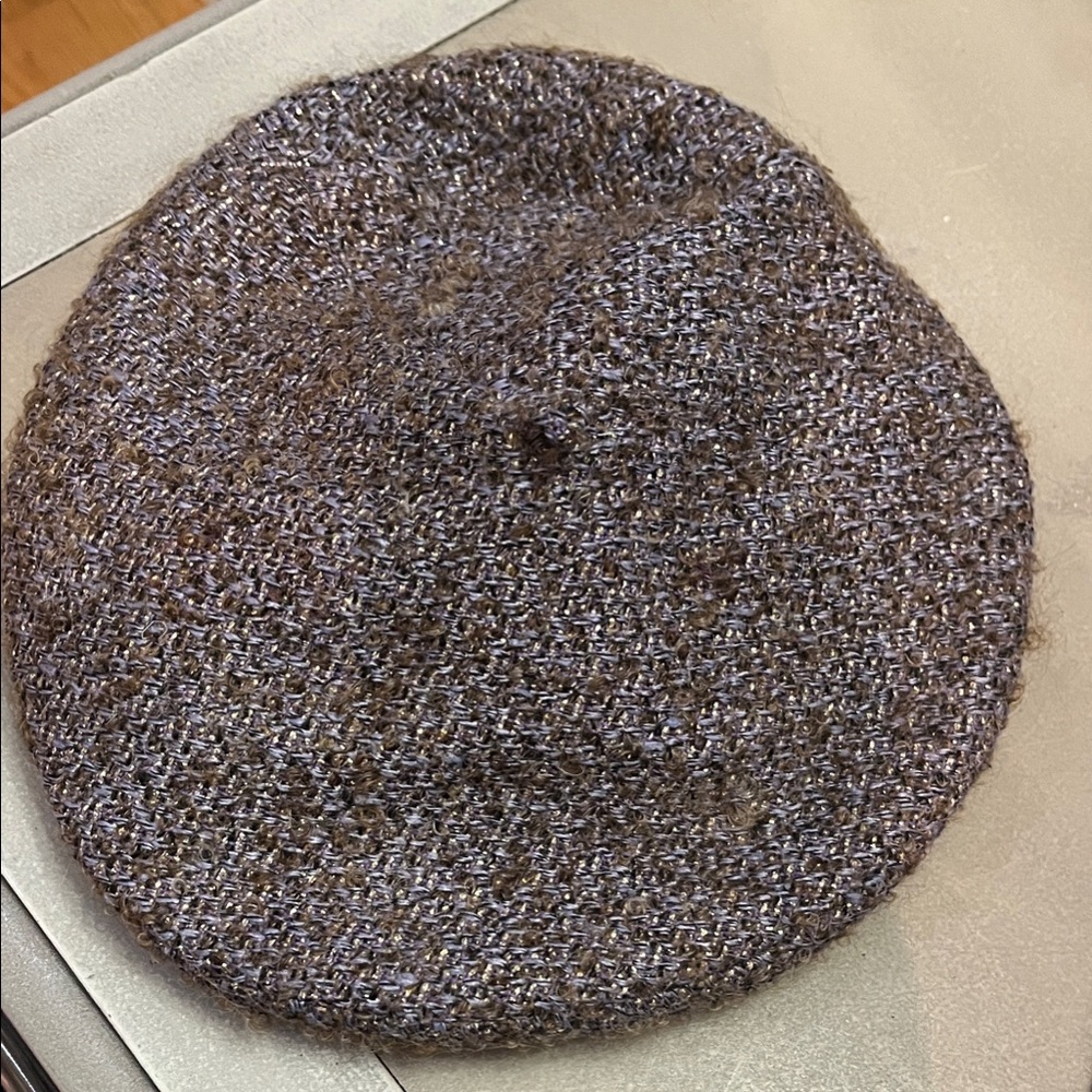 Eric Javits Textured Lavender and Brown Beret with a bit of sparkle